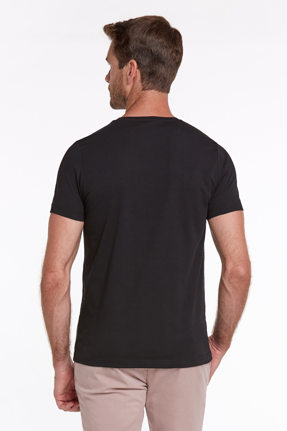 Baskı Logolu Siyah Bisiklet Yaka T-Shirt