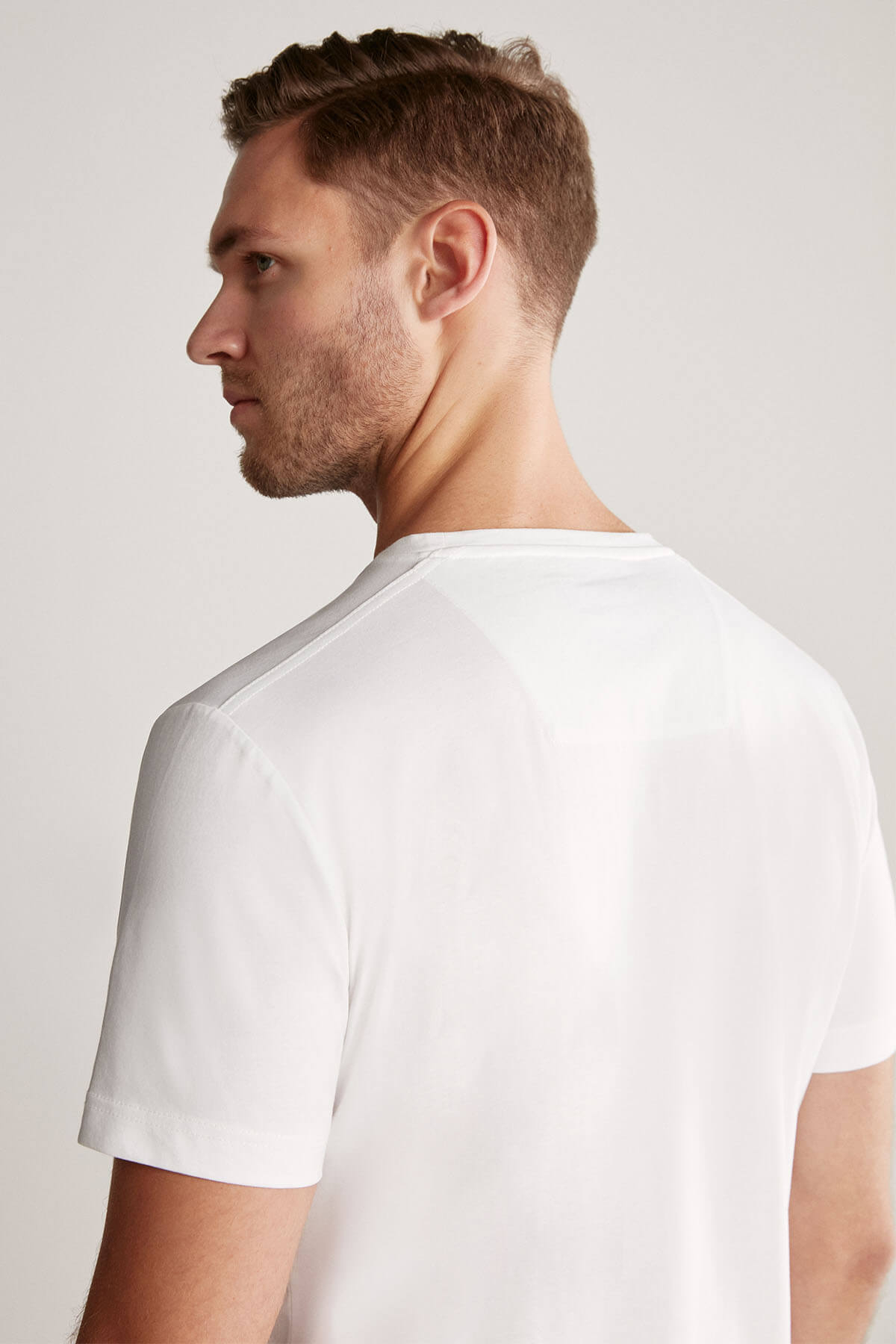 Baskılı Beyaz Pima Pamuk T-Shirt
