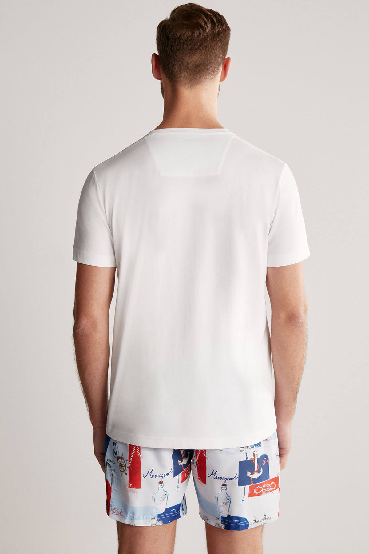 Baskılı Beyaz Pima Pamuk T-Shirt