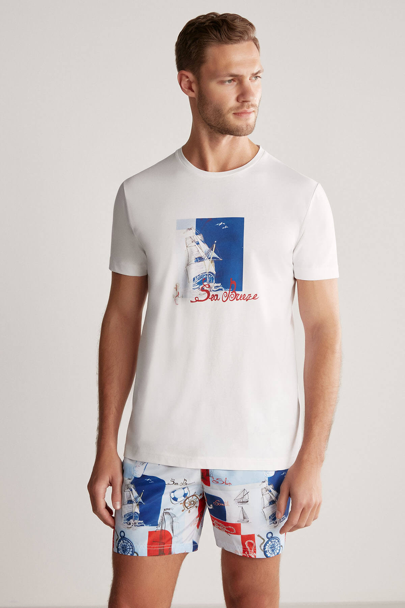 Hemington Baskılı Beyaz Pima Pamuk T-Shirt. 5