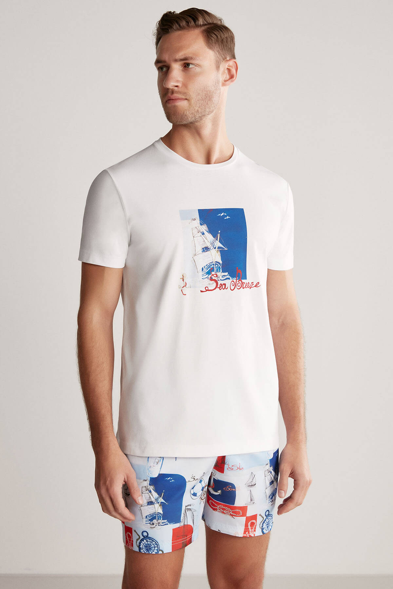 Hemington Baskılı Beyaz Pima Pamuk T-Shirt. 4