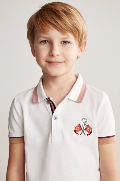 Atatürk ve Türk Bayrağı Nakışlı Çocuk Polo T-Shirt