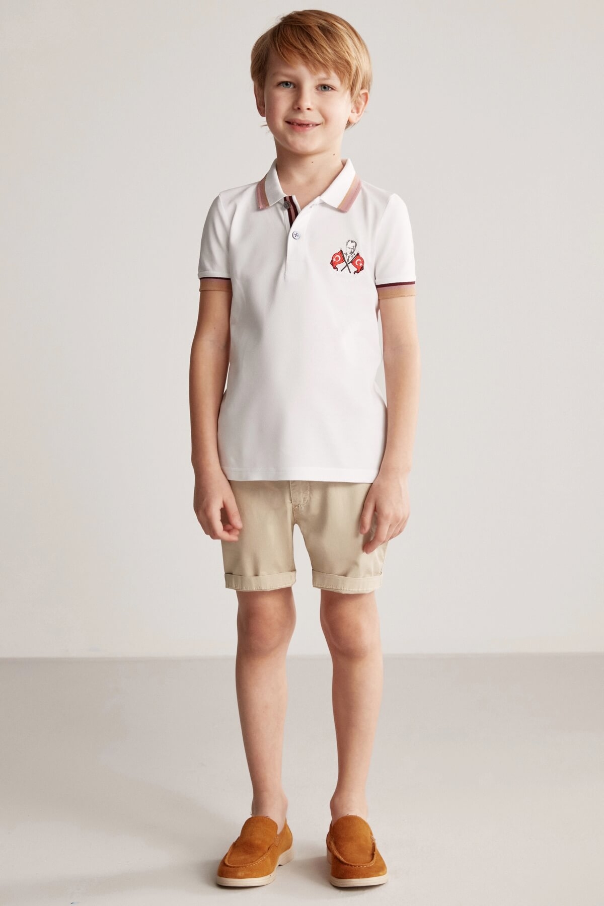 Atatürk ve Türk Bayrağı Nakışlı Çocuk Polo T-Shirt