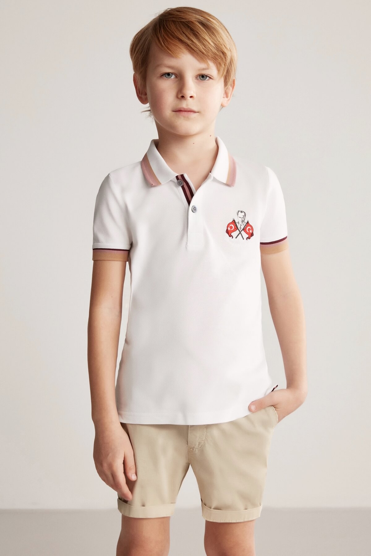 Atatürk ve Türk Bayrağı Nakışlı Çocuk Polo T-Shirt