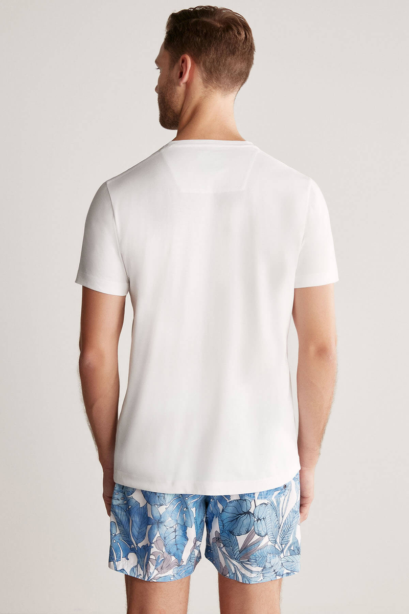 Hemington Beach Baskılı Beyaz Pima Pamuk T-Shirt. 6
