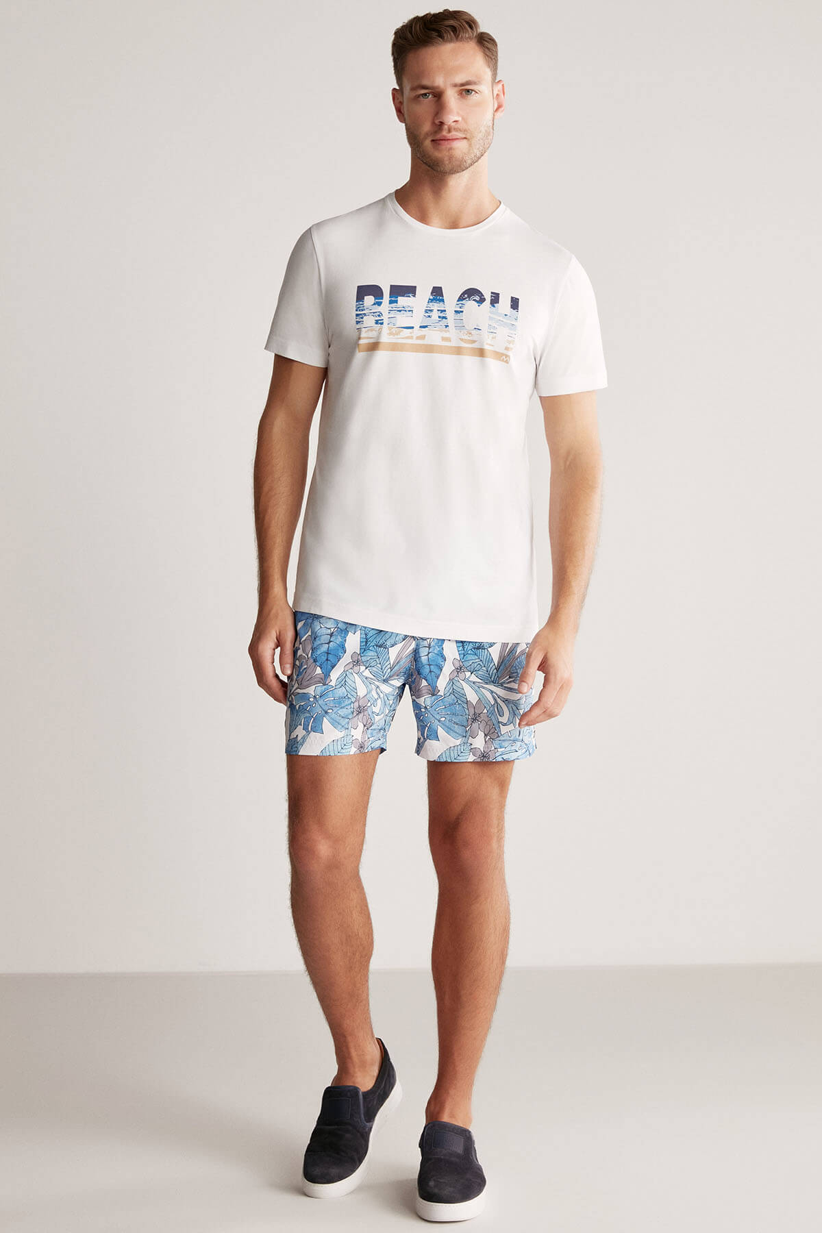 Beach Baskılı Beyaz Pima Pamuk T-Shirt