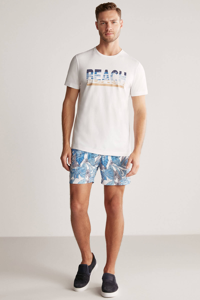 Hemington Beach Baskılı Beyaz Pima Pamuk T-Shirt. 2