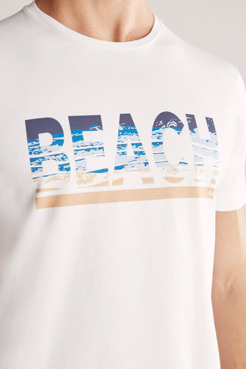 Hemington Beach Baskılı Beyaz Pima Pamuk T-Shirt. 7