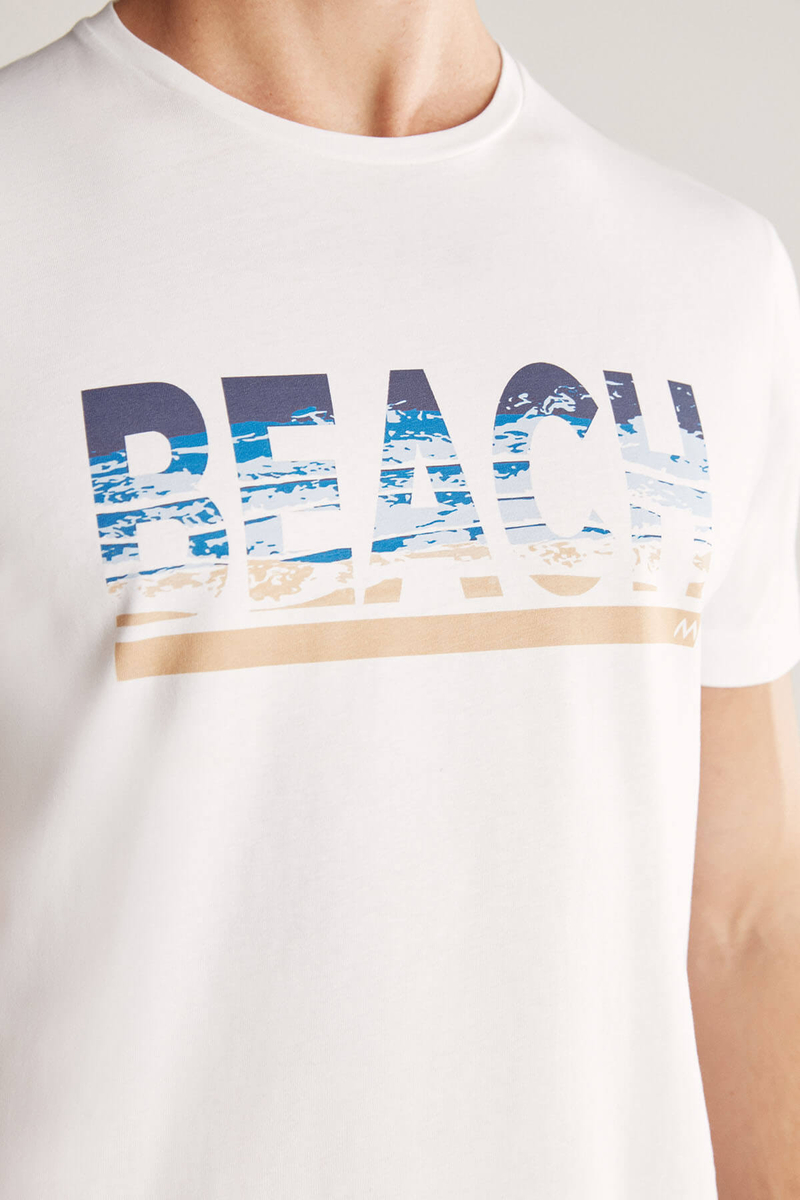 Hemington Beach Baskılı Beyaz Pima Pamuk T-Shirt. 7 Hemington Beach Baskılı Beyaz Pima Pamuk T-Shirt. 7
