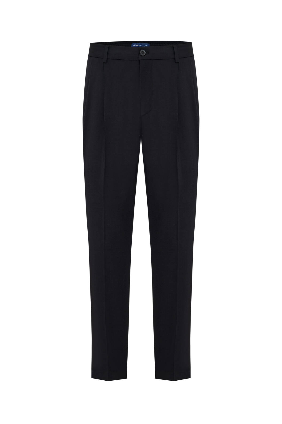 Belden Bağcıklı Siyah Pileli Yün Chino Jogger Pantolon