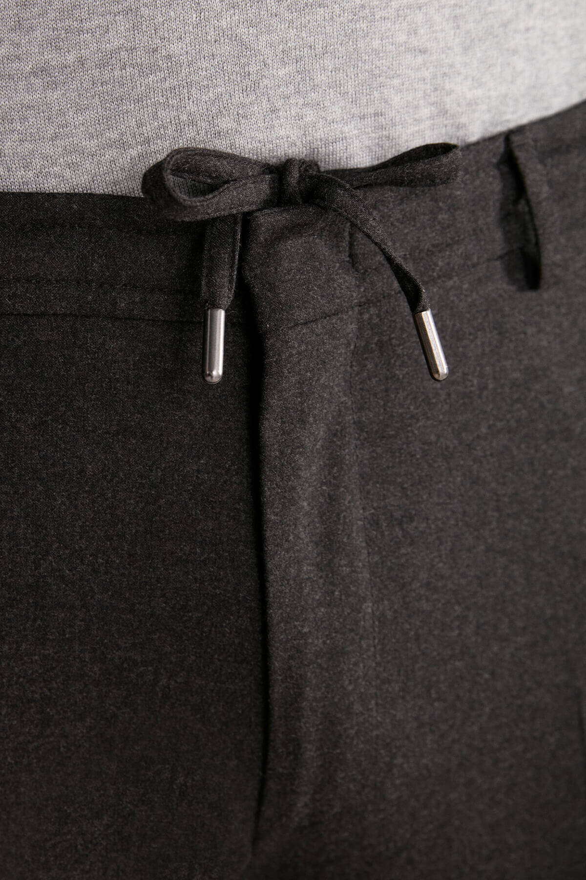 Beli Lastikli Antrasit Yün Jogger Flanel Pantolon