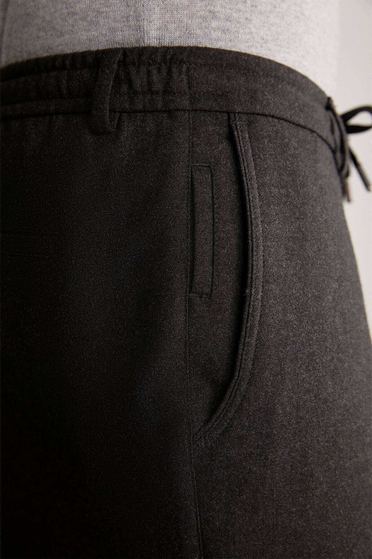 Beli Lastikli Antrasit Yün Jogger Flanel Pantolon