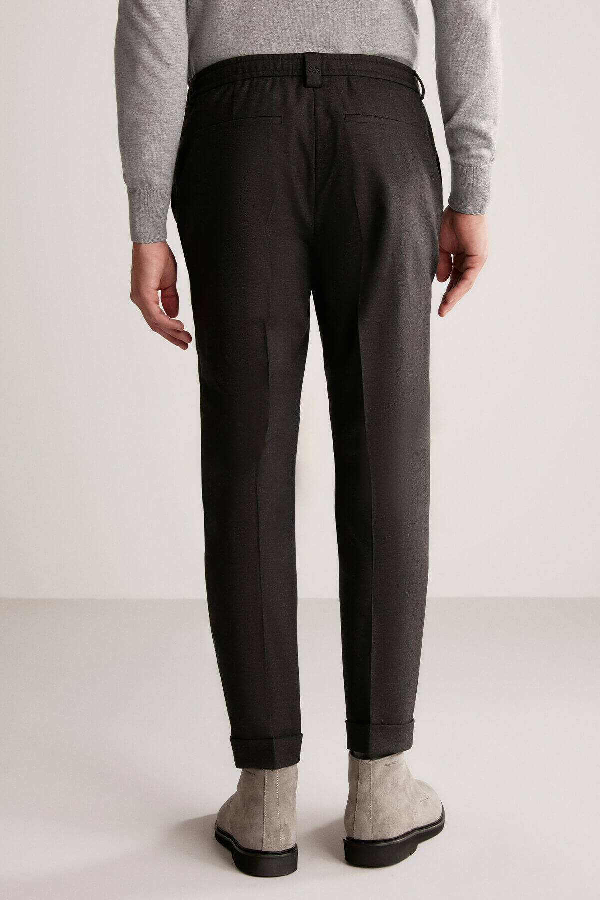 Beli Lastikli Antrasit Yün Jogger Flanel Pantolon
