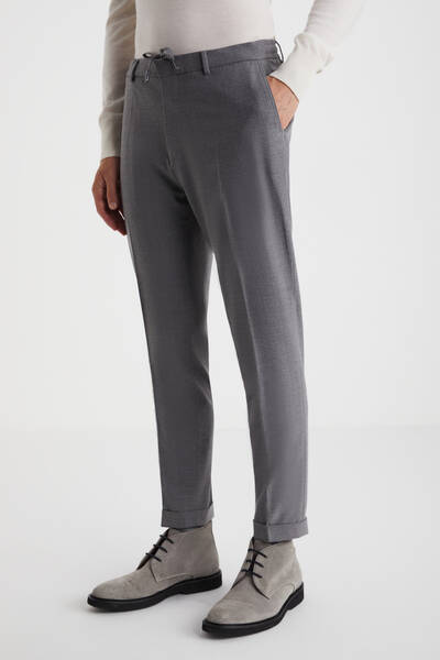 Beli Lastikli Gri Yün Jogger Flanel Pantolon