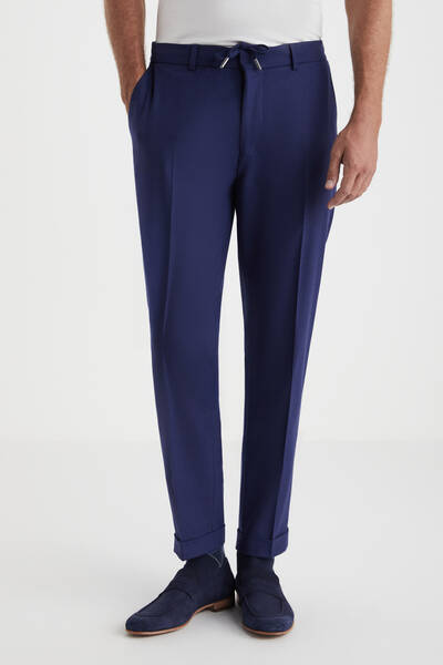 Beli Lastikli Lacivert Yün Jogger Flanel Pantolon - Hemington