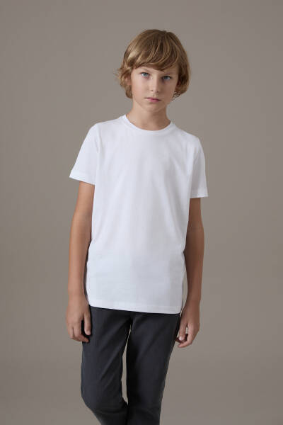 Beyaz Bisiklet Yaka Basic Çocuk T-Shirt - Hemington