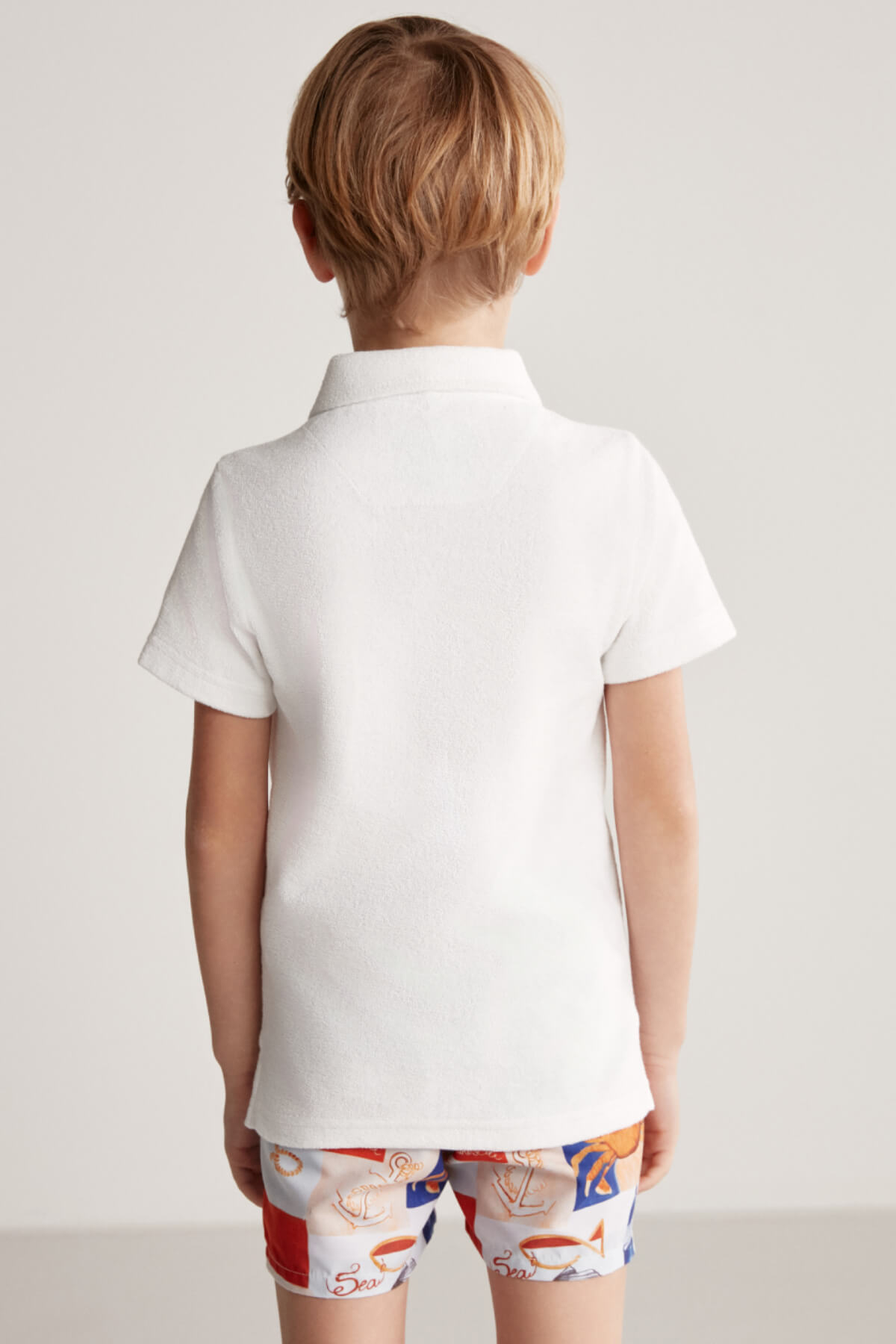 Beyaz Havlu Kumaş Polo Yaka Çocuk T-Shirt