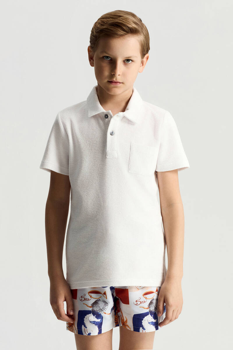 Beyaz Havlu Kumaş Polo Yaka Çocuk T-Shirt