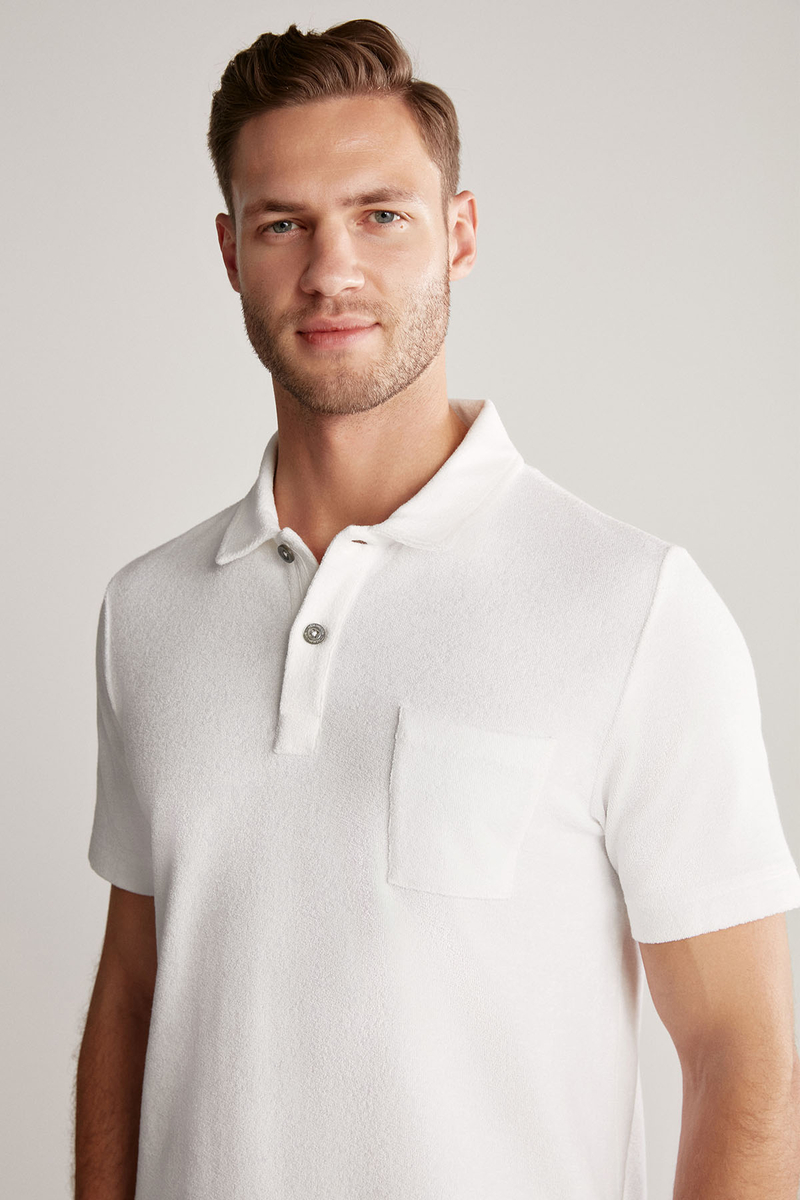 Hemington Beyaz Havlu Kumaş Polo Yaka T-Shirt. 1