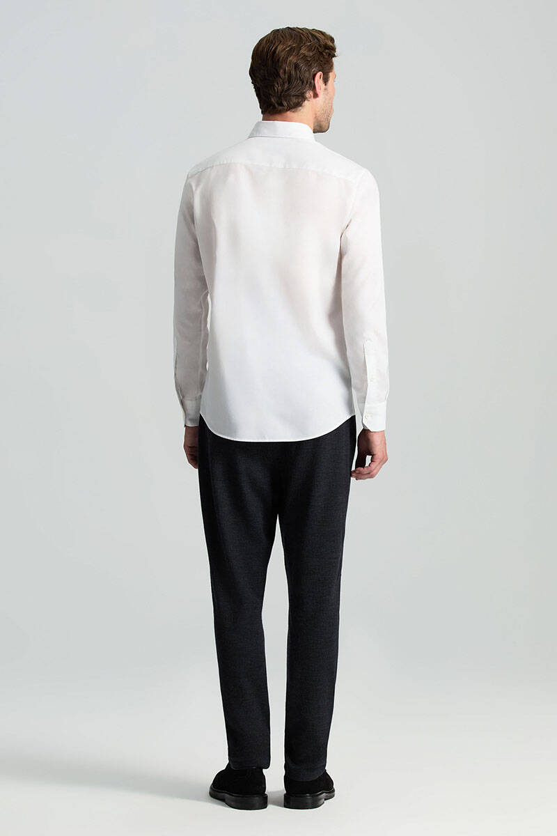 Kuş Gözü Dokulu Non-Iron Business Gizli Düğme Beyaz Gömlek