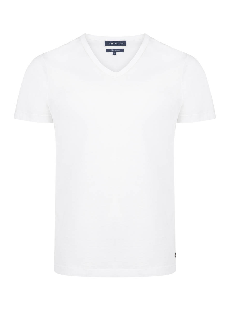 Hemington V Yaka Beyaz Basic T-Shirt. 7