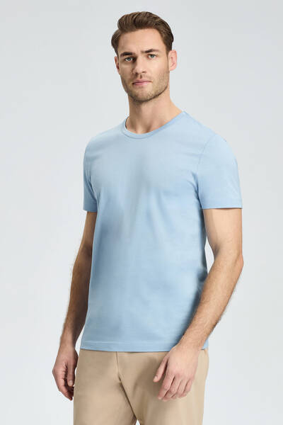 Bisiklet Yaka Açık Mavi Basic T-Shirt