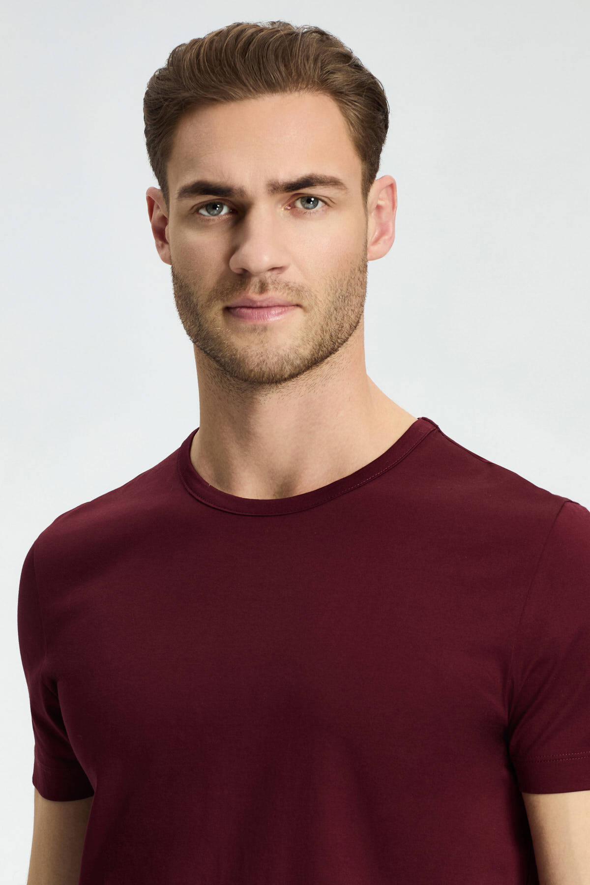 Bisiklet Yaka Bordo Basic T-Shirt