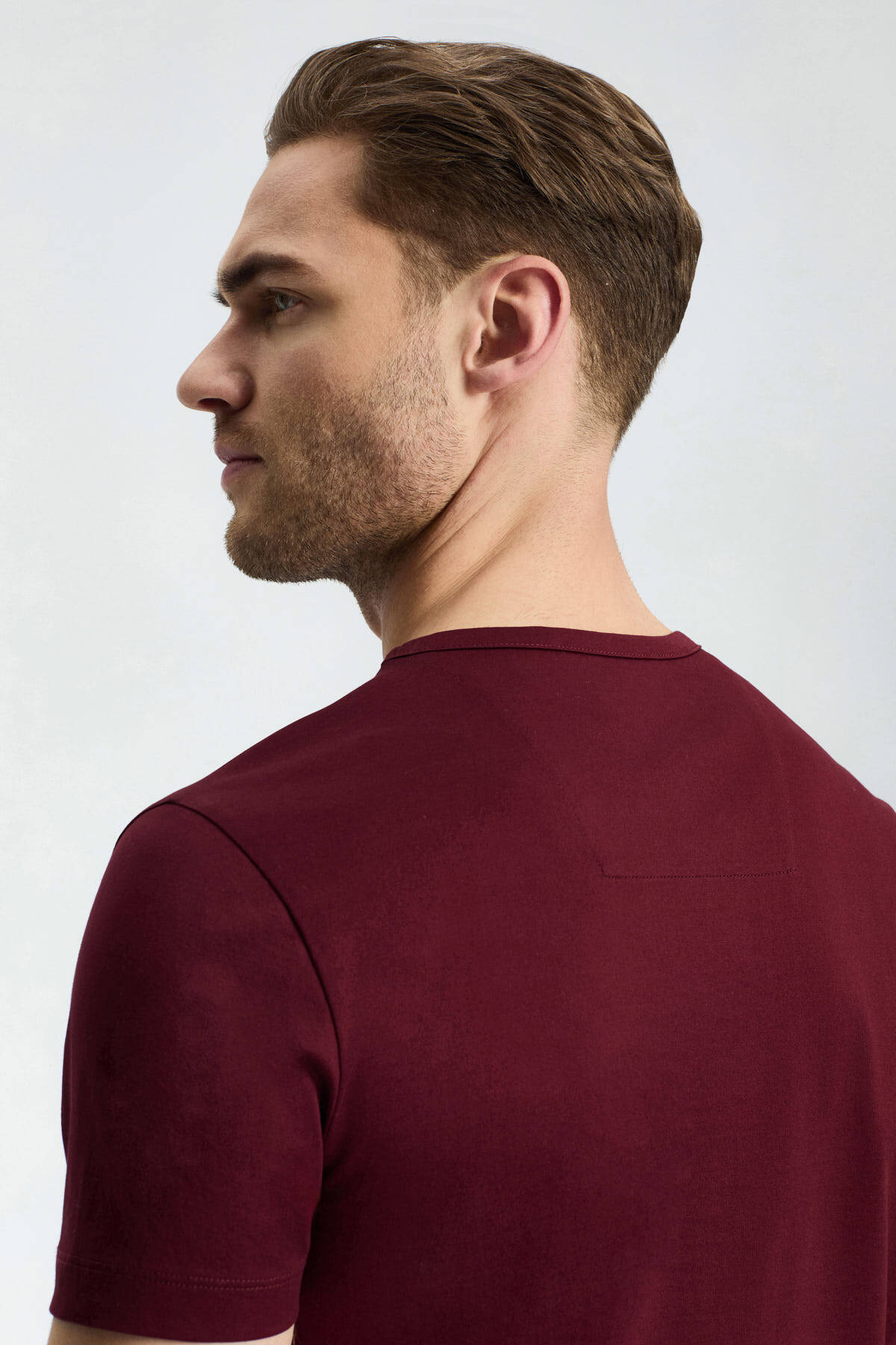 Bisiklet Yaka Bordo Basic T-Shirt