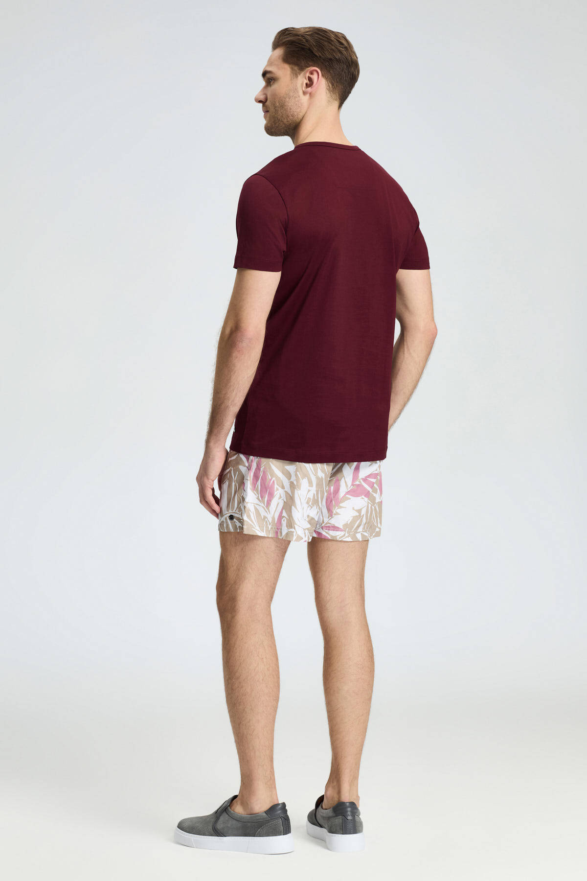 Bisiklet Yaka Bordo Basic T-Shirt