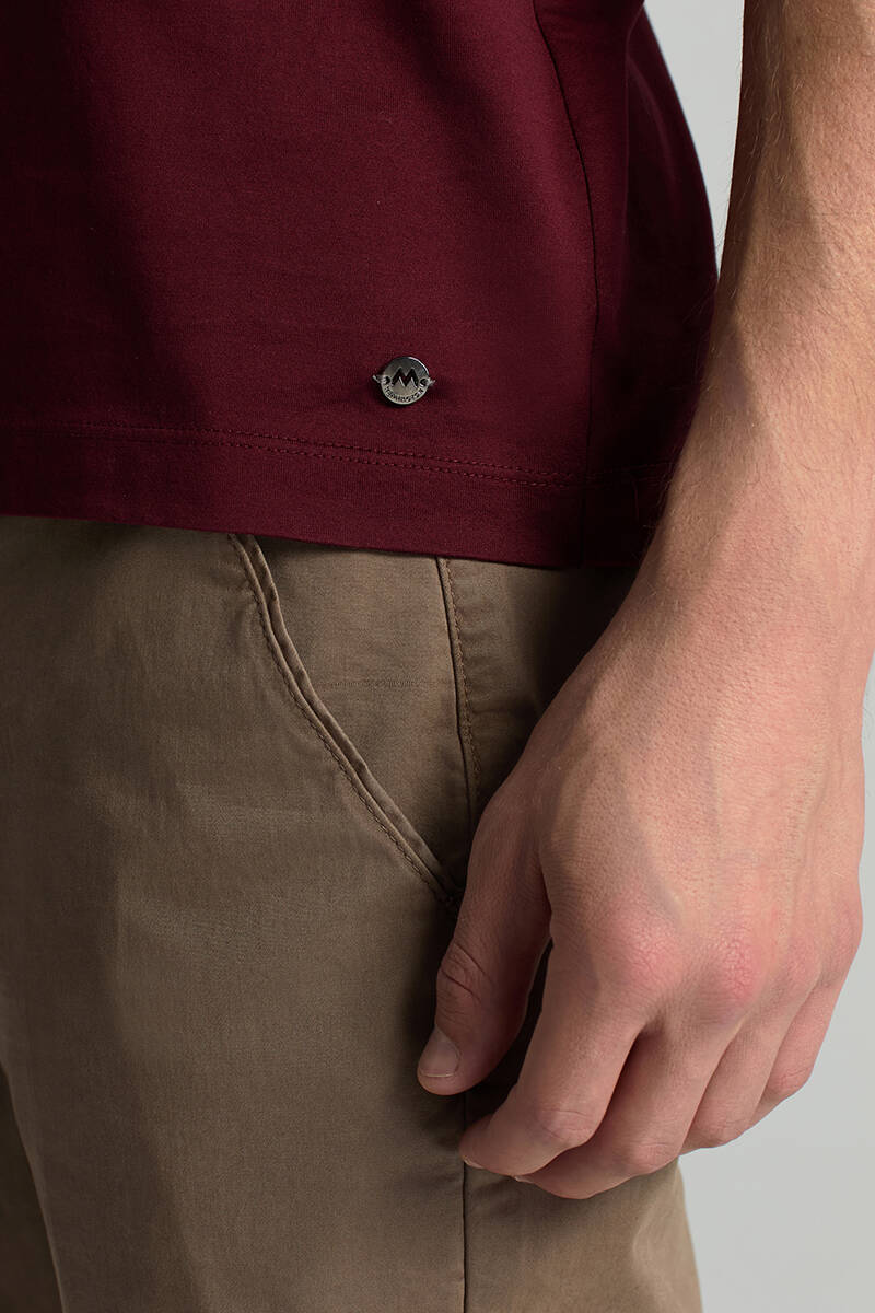 Bisiklet Yaka Bordo Basic T-Shirt