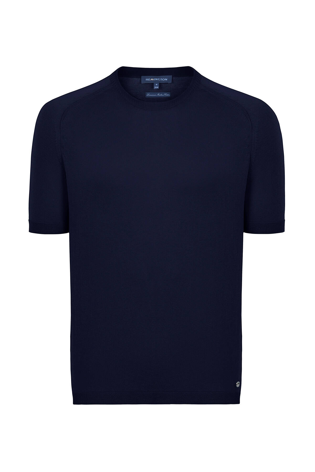 Bisiklet Yaka Lacivert Giza Pamuk Triko T-Shirt