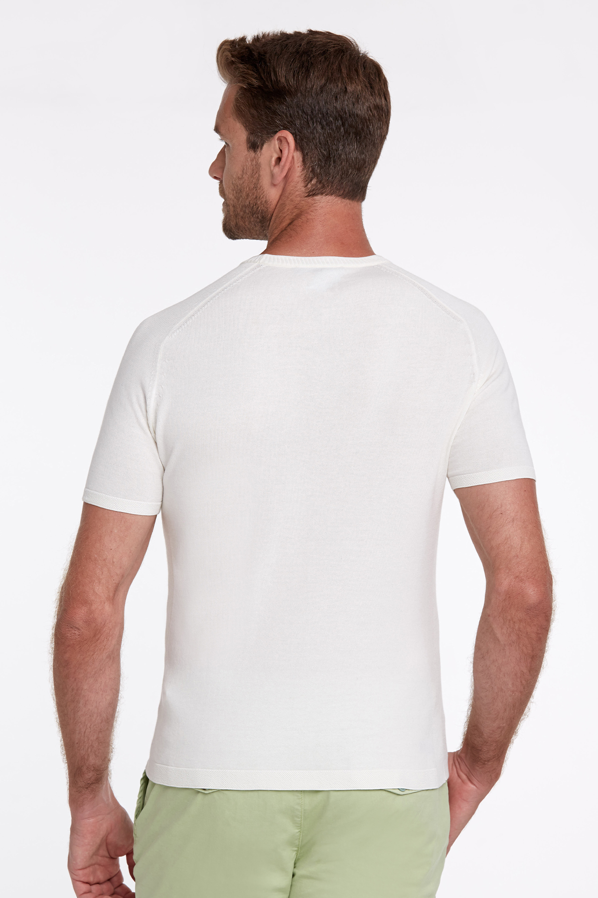 Bisiklet Yaka Kırık Beyaz Giza Pamuk Triko T-Shirt