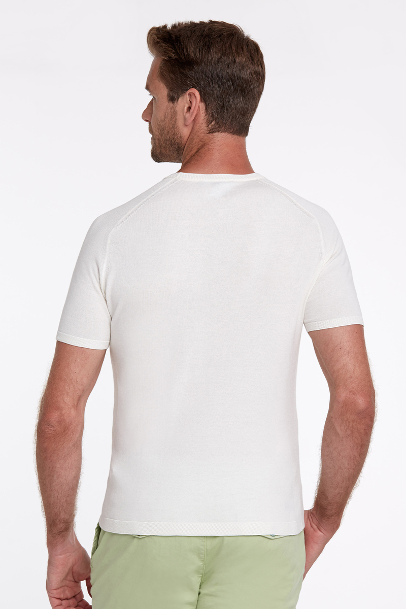 Hemington Bisiklet Yaka Kırık Beyaz Giza Pamuk Triko T-Shirt. 4