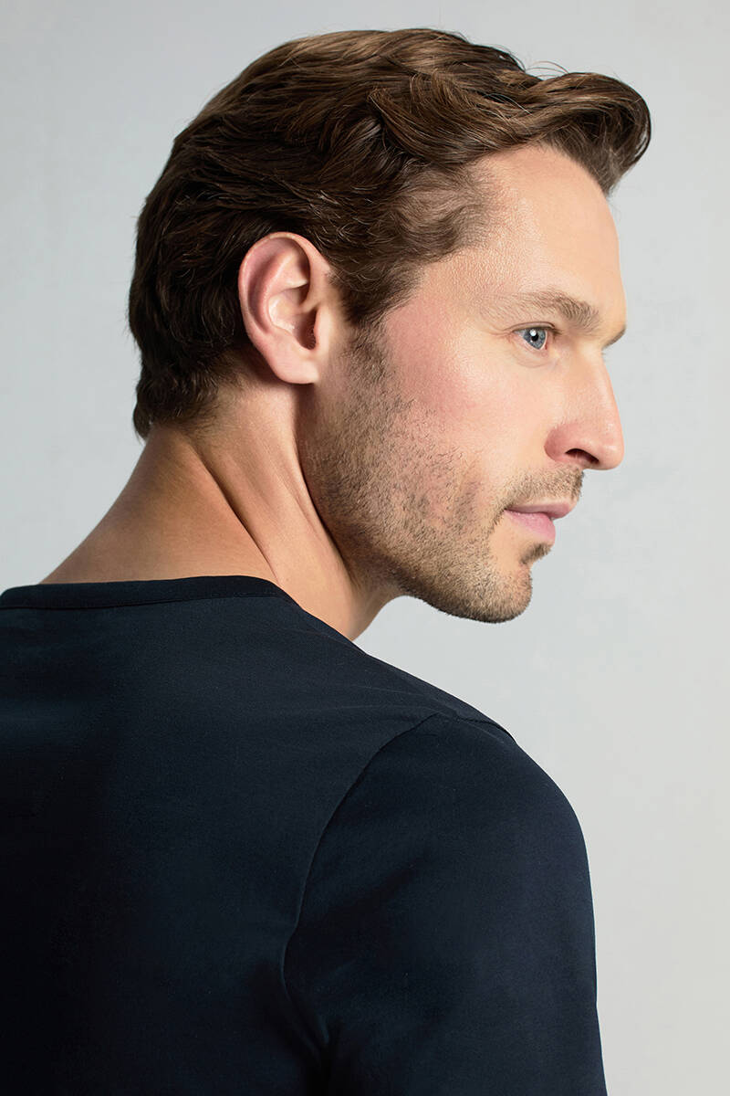 Bisiklet Yaka Lacivert Basic T-Shirt