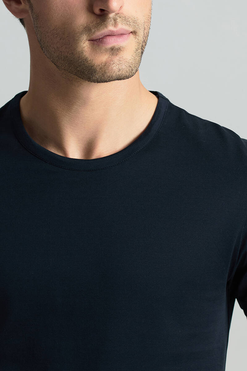 Bisiklet Yaka Lacivert Basic T-Shirt