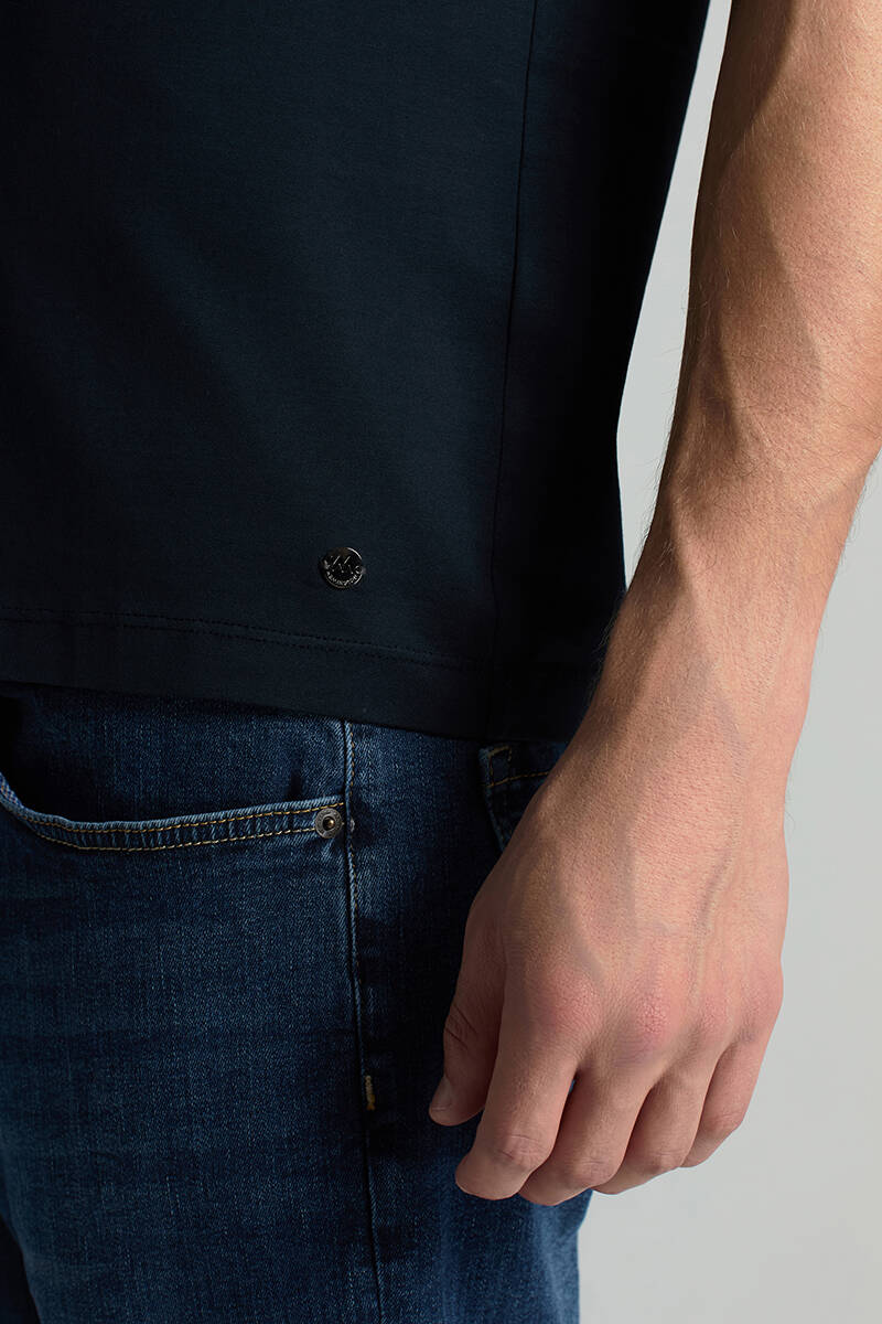 Bisiklet Yaka Lacivert Basic T-Shirt