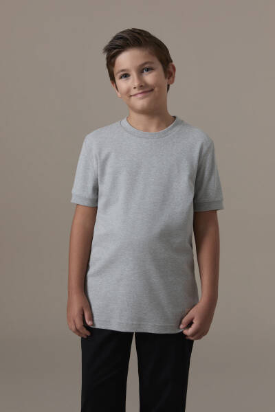 Bisiklet Yaka Rahat Resim Saf Pamuk Açık Gri Çocuk T-Shirt - Hemington