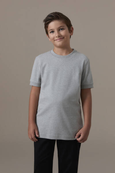 Bisiklet Yaka Rahat Resim Saf Pamuk Açık Gri Çocuk T-Shirt - Hemington