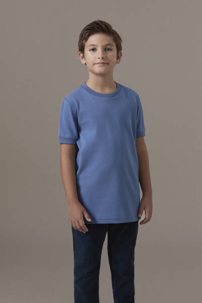 Bisiklet Yaka Rahat Resim Saf Pamuk Mavi Çocuk T-Shirt - Hemington