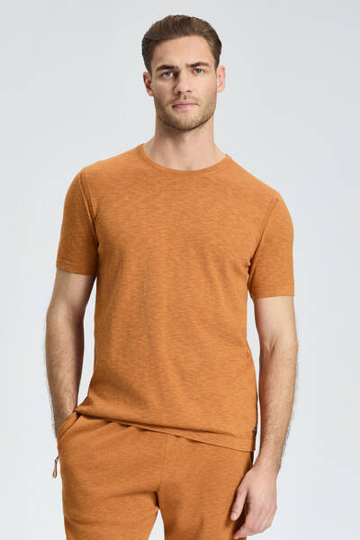 Bisiklet Yaka Saf Pamuk Turuncu Triko T-Shirt - Hemington