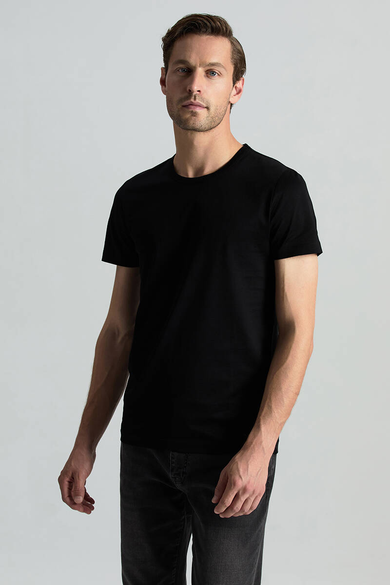 Bisiklet Yaka Siyah Basic T-Shirt
