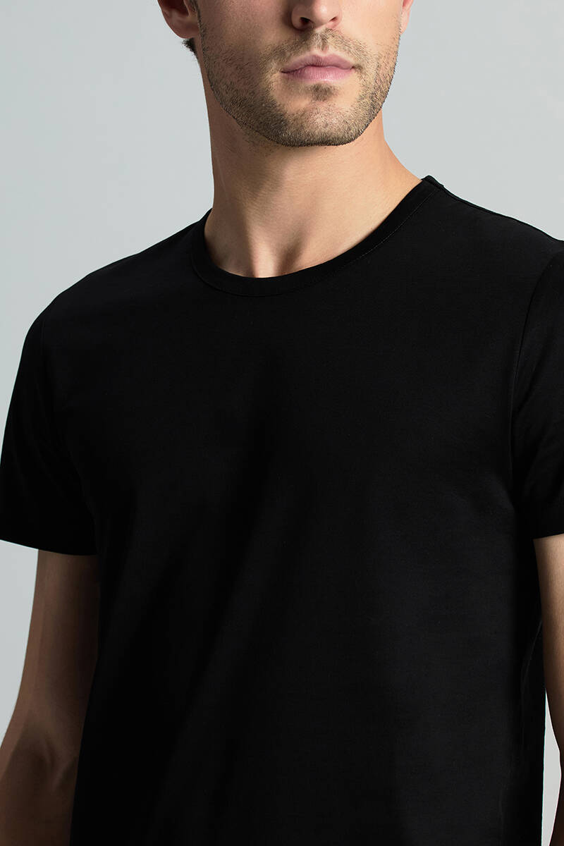 Bisiklet Yaka Siyah Basic T-Shirt