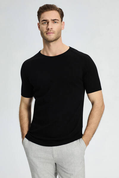 Bisiklet Yaka Siyah Giza Pamuk Triko T-Shirt - Hemington