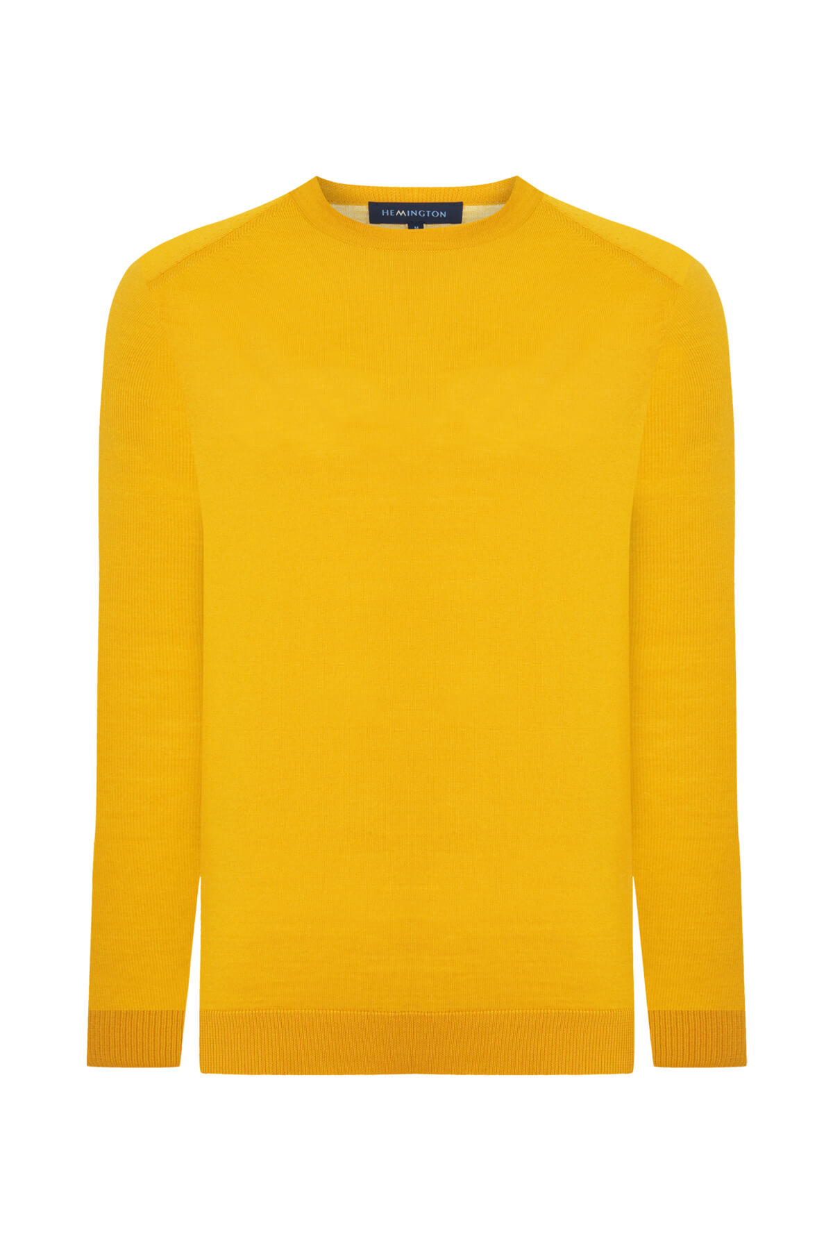 Bisiklet Yaka Slim Fit Merino Yün Sarı Triko