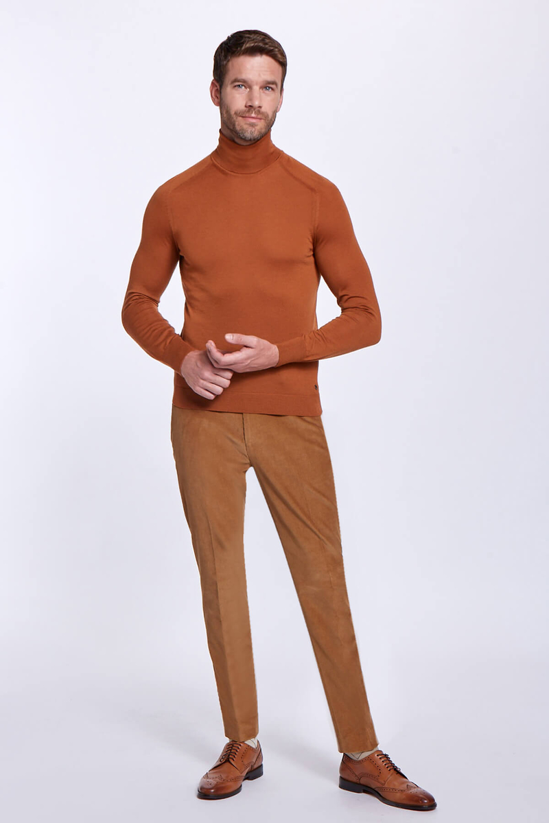 Hemington Boğazlı Slim Fit Karamel Rengi Merino Yün Triko. 2 Hemington Boğazlı Slim Fit Karamel Rengi Merino Yün Triko. 2