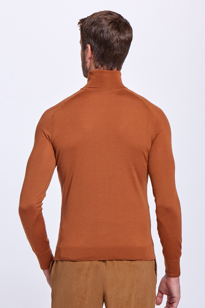 Hemington Boğazlı Slim Fit Karamel Rengi Merino Yün Triko. 4