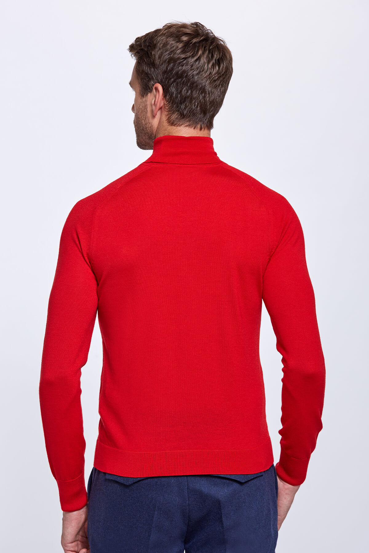 Boğazlı Slim Fit Merino Yün Kırmızı Triko