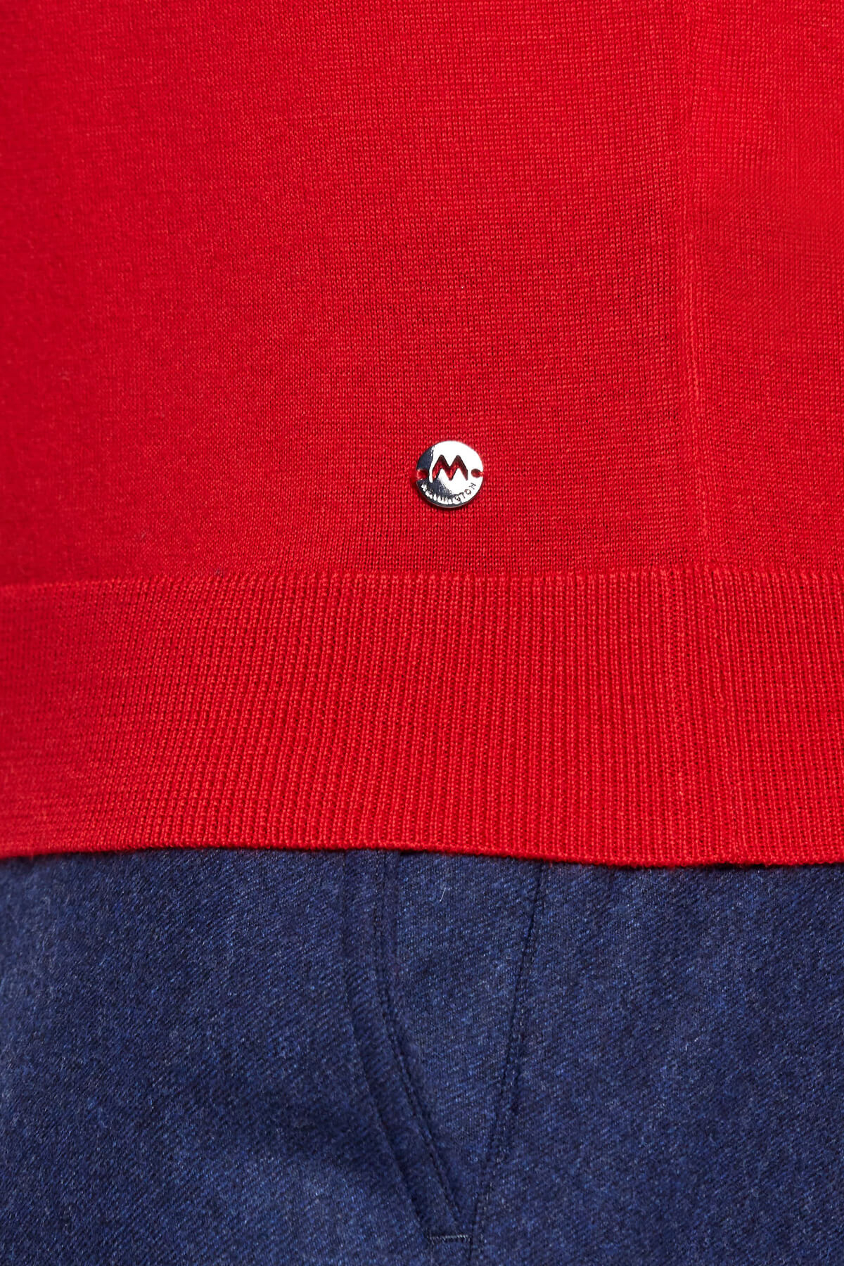 Boğazlı Slim Fit Merino Yün Kırmızı Triko