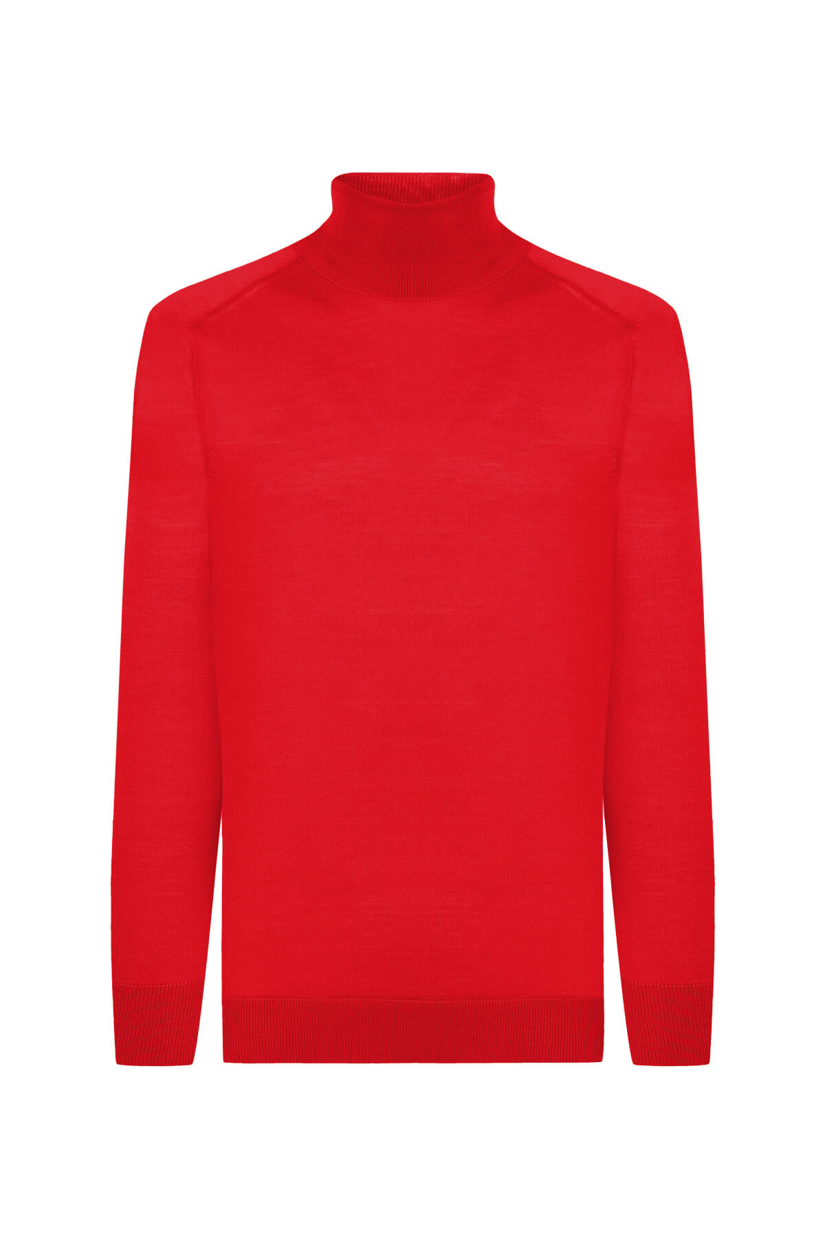 Boğazlı Slim Fit Merino Yün Kırmızı Triko