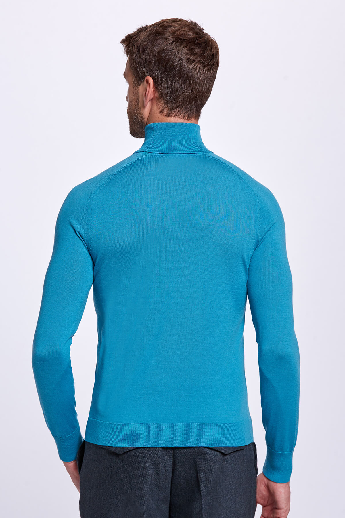 Boğazlı Slim Fit Zümrüt Yeşili Merino Yün Triko